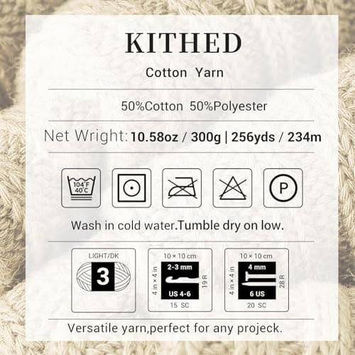 KITHED Cotton Yarn，10.5oz，526yard，3 Pack ，Soft Yarn for Crocheting and Knitting (14 Emerald Green)