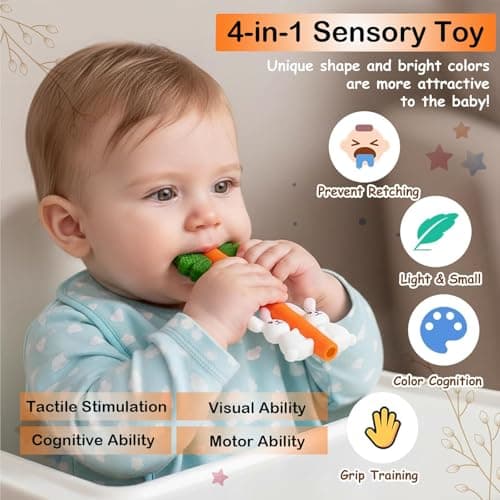 Baby Teething Toys Silicone Carrot Rabbit Hollow Teething Tubes -Sensory Chew Toys Over 3 Months - Teether Straws for Teething Relief -BPA Free Infant Toys Baby Shower Gifts Baby Essentials (1) — view 3