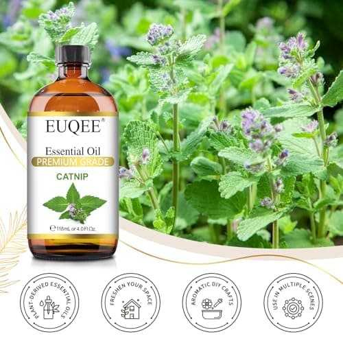 EUQEE Catnip Essential Oil 118ml Catnip Oil Premium Grade Essential Oils for Hair, Skin, Face, Diffuser, DIY Soap Candle Making with Glass Dropper - 4 Fl Oz — view 2