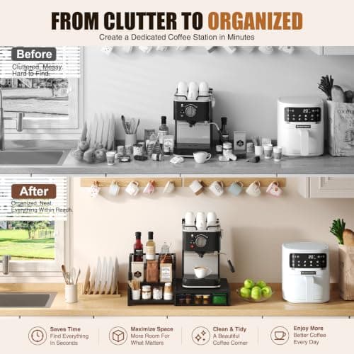 Coffee Station Organizer with K Cup Holder, 28 Pod Capacity,3-Tier Syrup Rack with Coffee Pod Holder Drawer, Coffee Bar organizer Countertop for Accessories,Black — view 5