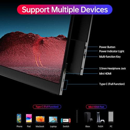 ForHelp True 4K Portable Monitor - 15.6inch UHD 3840×2160 100% sRGB USB-C HDMI External Second Monitor Portable IPS Screen Computer Display with Speakers for Laptop MacBook Switch PS5/4 Xbox — view 2