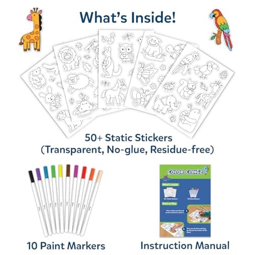 Skillmatics Cling Art – Color Clingz Animals, 50+ Reusable Static Stickers, Mess-Free Fun for Kids, DIY Craft Kits & Supplies, Travel Toys, Creative Gifts for Boys and Girls Ages 3, 4, 5, 6, 7 — view 2