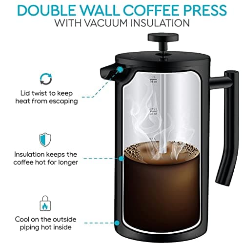 French Press Coffee Maker - 50oz Stainless Steel, Insulated Coffee Press — view 2