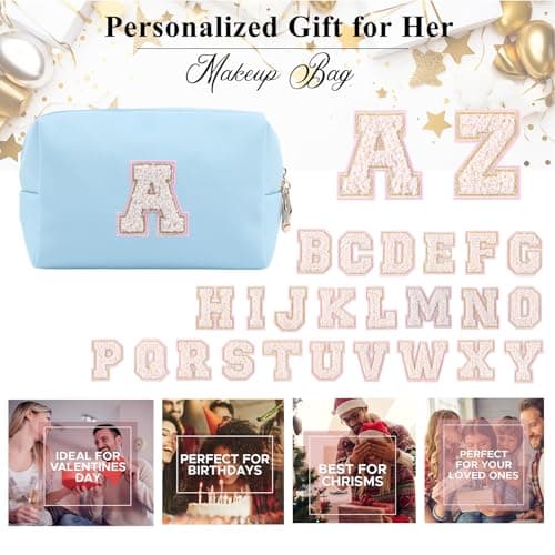 Makeup Bag for Women,Personalized Lettered Embroidered Zippered Cosmetic Bag,Travel Makeup Bag Portable Waterproof Cosmetic Toiletry Bag, Cute Cosmetic Pouch as a Gift for Girl — view 3