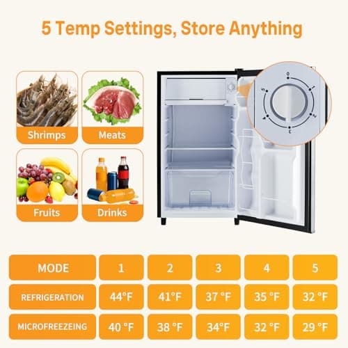 NEWBULIG Mini Fridge with Freezer 3.2 Cu.Ft Small Refrigerator for Office, Dorm, Small Fridge with Adjustable Thermostat, Energy Saving, Singel Door, Sliver — view 4