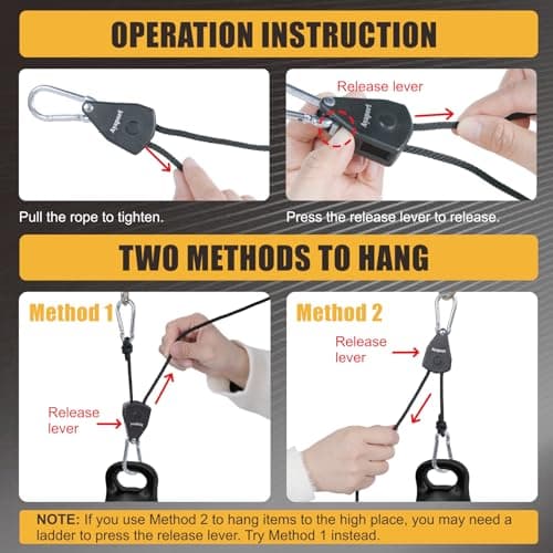 Ayaport Adjustable Rope Hanger Grow Light Hanger, 12Ft 1/8" Heavy Duty Plant Pulley Rope Tightener Ratchet Tie Down for Kayak, Tarp, Tent Tie Downs, 4 Pack — view 4