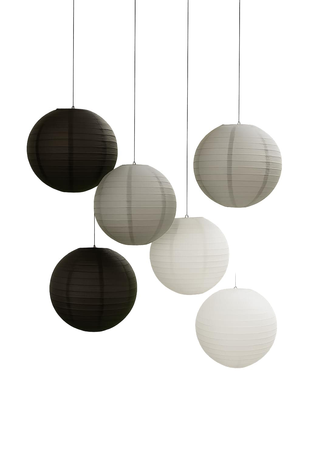 Paper Lanterns Mix Color Packs of 6 Round Paper Lanterns Lampshade Party Decorations (Grey Black Shade, 8" (20 Cm))