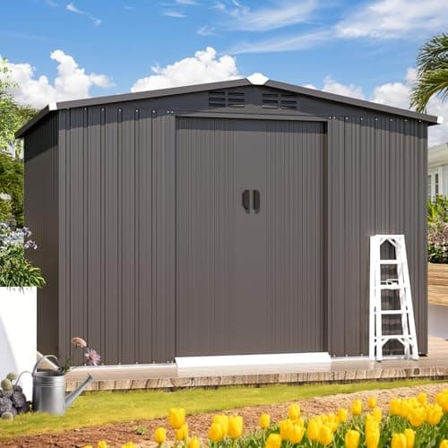 U-MAX Shed 6' x 8' Outdoor Storage Shed with Sliding Door, Outdoor Tool Shed Cabinet, Metal Garden Sheds for Yard, Outdoor Storage Clearance in Dark Grey — view 5
