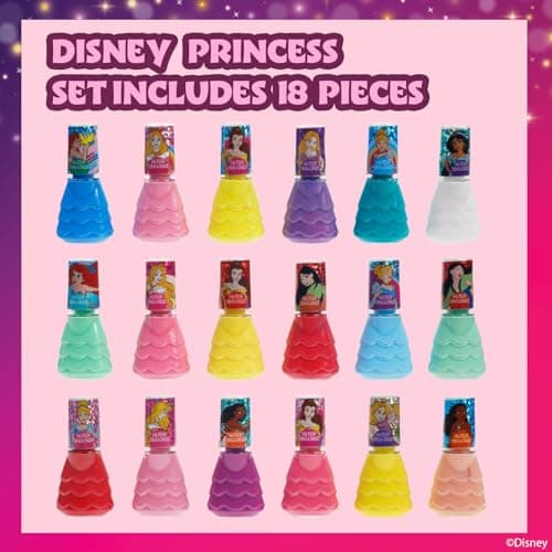 Disney Princess Castle Bottle Peel-Off Water-Based Safe Quick Dry Nail Polish |Gift Kit Set for Kids Tweens Girls, Glittery and Opaque Colors| Ages 3+ (18 Pcs) by Townley Girl — view 2