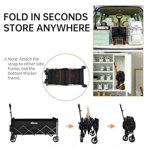 MarBreeze Extra Long Folding Wagon with Big All-Terrain Wheels, 480LBS Load Capacity Foldable Wagon, Portable Lightweight Utility Wagon for Camping, Grocery, Beach, Garden (Black) — view 7