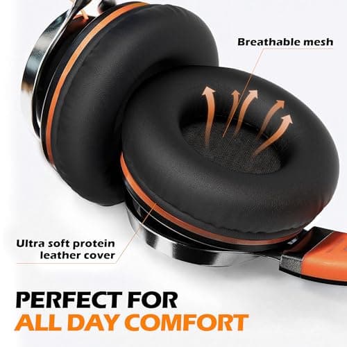 AILIHEN Kids Headphones, Headphones Wired with Microphone and Volume Control Folding Stereo Corded On-Ear 3.5mm Headset for Boys Girl Cellphones Tablets Chromebook Laptop Computer (Black/Orange) — view 2