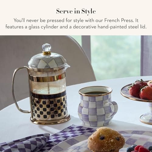 MACKENZIE-CHILDS Coffee French Press, Gray-and-White Sterling Check