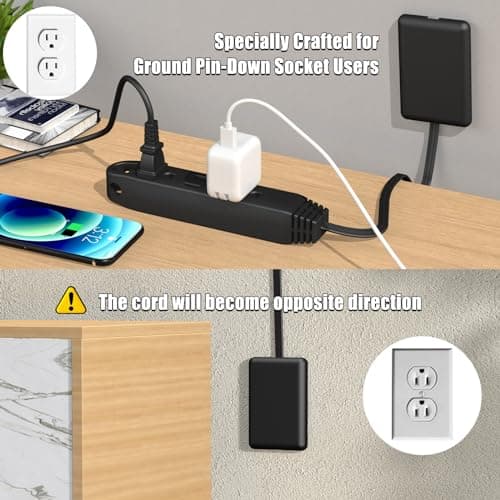 CABOCASA 3FT Ultra Flat Plug Extension Cord Power Strip with 3 Outlets, Patented Detachable Ultra-Thin Outlet Cover Concealer & Ultra-Flat Plug, Max. 13A 125V 1625W ETL Listed, Black Color — view 7