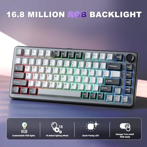 YUNZII B75 PRO Wireless Mechanical Keyboard,75% Layout with Knob,Hot Swap Gasket Structure,Creamy Pre-lubed Switches,RGB Backlit,Bluetooth/Type-C/2.4G for Win/Mac(Dark Grey, Cocoa Cream V2 Switch) — view 6
