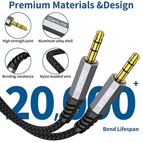 2 Pack AUX Cable,Auxiliary Cable（3.3ft/1m, Hi-Fi Sound）3.5mm TRS Auxiliary Audio Cable Nylon Braided Aux Cord Compatible with Car,Home Stereos,Speaker,iPod iPad,Headphones,Sony,Echo Dot,Beats (Grey) — view 2