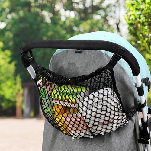 Accmor Universal Stroller Organizer, Polyester Net Mesh Bag Fits for Uppababy, Nuna, Britax, Doona Strollers, Non-Slip Adjustable Stroller Mesh Cargo Net Storage Caddy Accessories — view 5
