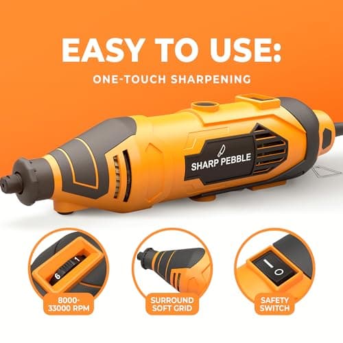 Sharp Pebble Electric Chainsaw Sharpener Kit - Comes with Chain Saw Sharpener Tool, 4 File Size Sharpening Wheel Bits, Angle Attachment, Wrench & eBook — view 2