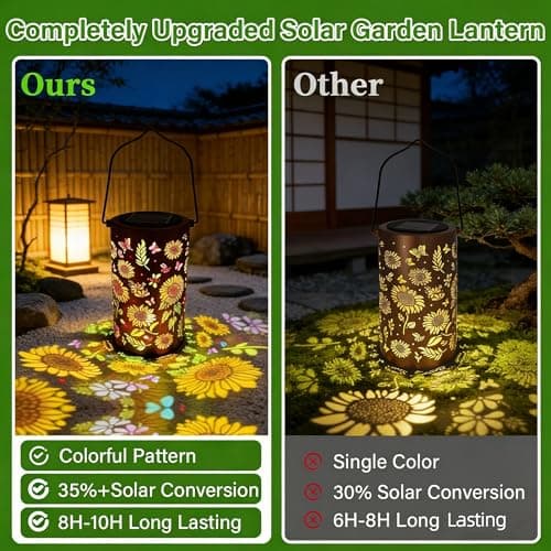 UZIMOO Solar Sunflower Lanterns Outdoor, Waterproof Hanging Lantern Lights, Hollowed-Out Metal Decor Lantern, Multicoloured LED Garden Decoration Light for Patio, Yard, Pathway, Landscape, Lawn — view 2