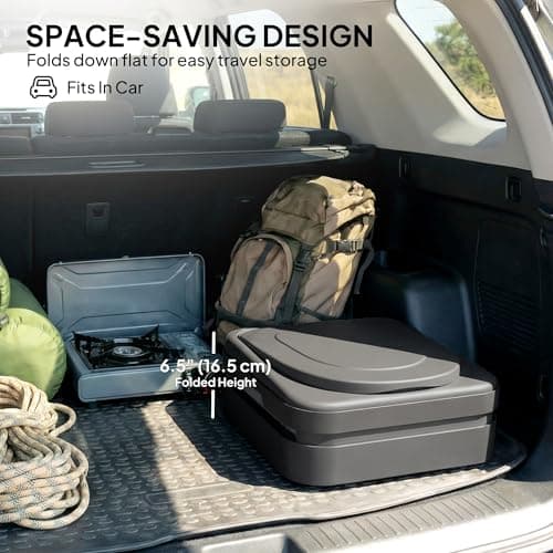 Outsunny Portable Toilet for Adults, Foldable Porta Potty Camping Toilet with 12 Coagulant Packets and 12 Disposal Bags for Camping, Travel, RV, Grey — view 3