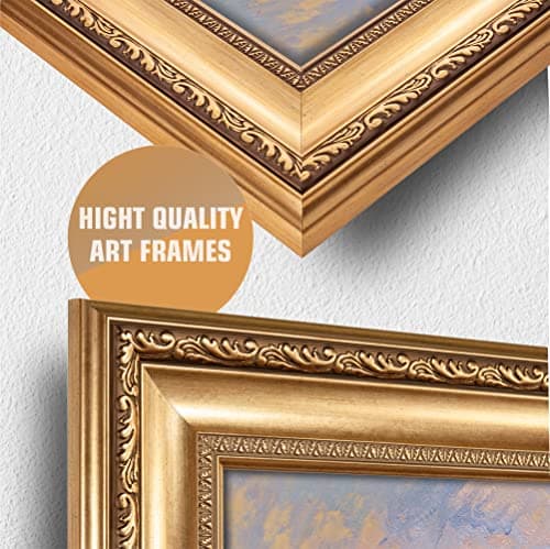 The Seine at Vetheuil by Claude Monet Framed Size:26x22 inches,Image Size:20x16 inches World Classic Reproductions For HomeDecor,Wide Gold Frame