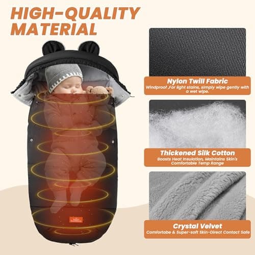 Bemece Warm Bunting Bag, Universal Winter Stroller Cover with Zip, Windproof Stroller footmuff for Baby Buggies Pushchair, Machine Washable （Hooded） — view 2