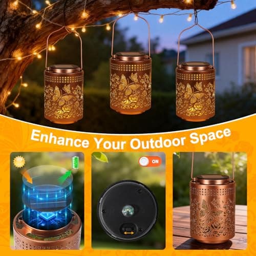 Solar Lanterns Outdoor Waterproof Butterfly Garden Decor Gifts for Women Mom Grandma, Hanging Solar Lights Metal Garden Decoration Outside for Yard, Patio, Backyard, Porch for Gift Card Box Packaging — view 2