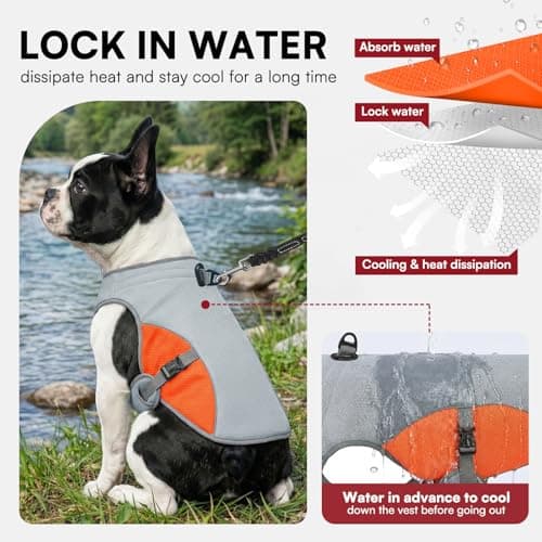 Preferhouse Dog Cooling Vest for Medium Dogs, Dog Cooling Jacket with Mesh and D Ring, Pet Reflective Stripe Jacket for Summer, Orange-M — view 2