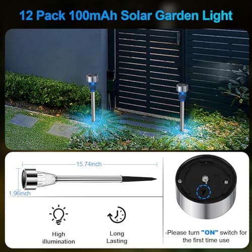 Fohil 12 Pack Solar Garden Lights, Solar Pathway Lights, Solar Landscape Lighting Lights, Solar Lights Outdoor for Yard Driveway Patio Lawn Decor