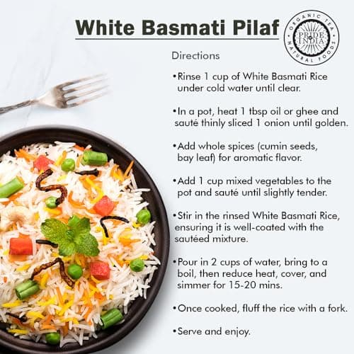 Pride Of India - Premium Indian White Basmati Rice - 3.3 lbs (53 oz) Jar - Unique & Nutty Flavored Extra Long, Non-Sticky & Slender Grain - Used to Make Biryanis, Pilaf, Pudding etc., — view 4