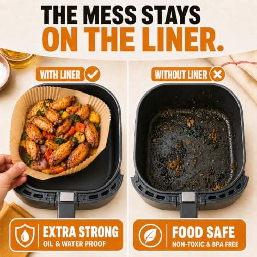 Air Fryer Paper Liners, 125Pcs Air Fryer Disposable Liners, Non-Stick and Oil Proof for Easy Cleanup, 8” Square for 5-8 qt Basket by Baker's Signature — view 2