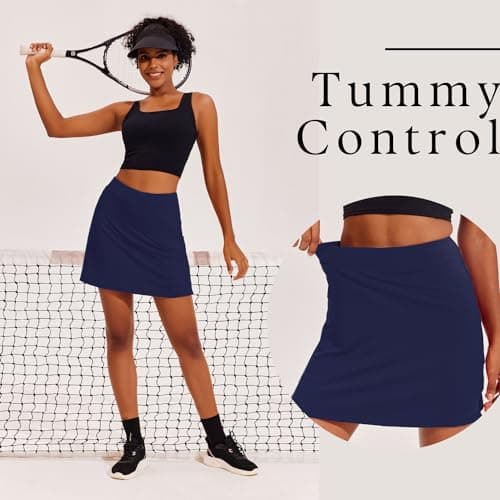 Ekouaer Golf Skirts for Woman with Pockets Silicone Grippers Tennis Skirt Inner Shorts Athletic Pickleball Running Skort,Navy Blue Large — view 4