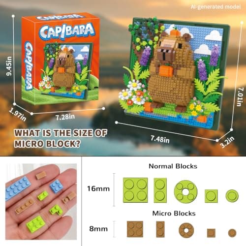 Capybara Flowers Animal 3D Wall Art Micro Mini Building Blocks Set, Unique Home Wall Decor or Table Display, No Compatible with Lego, Ideal Gift Toy for Adults & Boys Girls 14+ (1191 PCS)