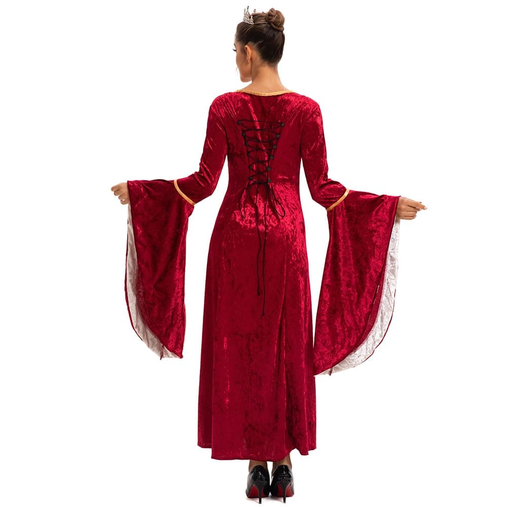 Feynman Vestido medieval para mujer con mangas trompeta, estilo medieval victoriano, vestido largo renacentista, gótico. Para carnaval, Halloween, fiestas de princesas, disfraz, Rojo, M — view 2