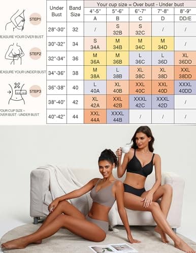 Showyoo Women's Seamless Jelly Bras Full Coverage Bralette No Underwire Comfort T-Shirt Bra with Lace Panel Insert Gray XL — view 5