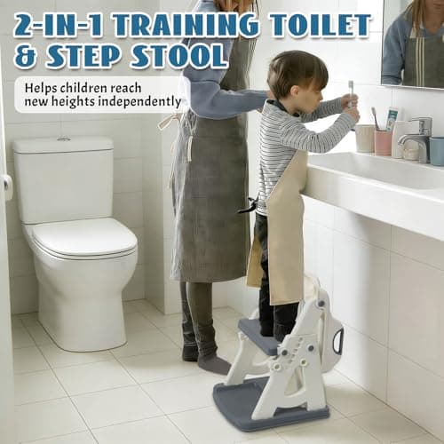 Potty Training Toilet Seat, Stable Potty Training Seat with Step, 2-in-1 Toddler Toilet Seat with Steps for Kids Boys Girls Toddler Potty with Ladder Splash Guard Non-Slip — view 5