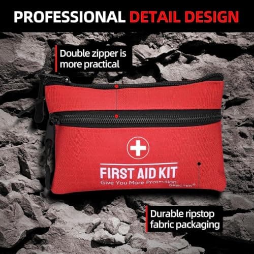 First Aid Kit 100 Pices Survival Kit Pocket Sized Pouch, Lightweight & Compact with Dual Zippers (CA) — view 3