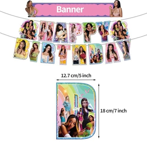 46Pcs KAT Birthday Party Decorations Set - Kpop Girl Group Anime Music Idol Supplies Include Balloons, Banner, Cake Topper & Cupcake Toppers for Fans Lover Girls Boy