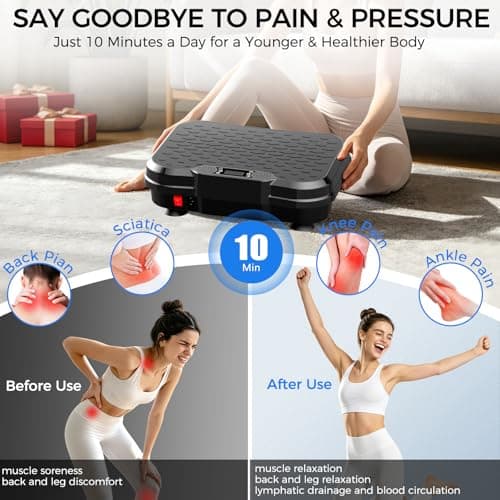 Trekora Vibration Plate Exercise Machine, Curved Vibration Plate for Lymphatic Drainage Weight Loss, 400 Lbs Capacity Shake Platform with 250 speeds Full Body Workout Equipment for Home Women Men
