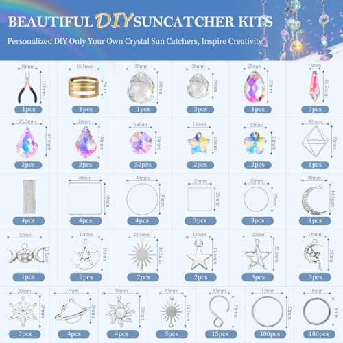 JADVY 310 Pcs DIY Crystal Sun Catchers Indoor Window, Hanging Prism Suncatcher for Window, Silver DIY Suncatcher Kit, Glass Crystal Alloy Accessories Sun Catcher Crafts for Adult, DIY for Mom…