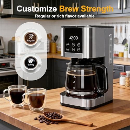 10 Cup Programmable Drip Coffee Maker, Adjustable Brew Strength, Pause & Serve, Heat Resistant Glass Carafe, Permanent Filter, Auto Shut Off, Stainless Steel, Compact Coffee Machine for Home Office — view 4