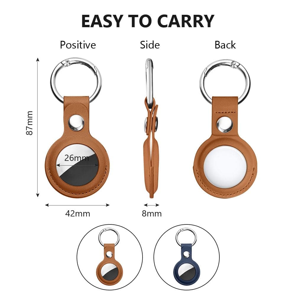 Ainiv Protective Case for Apple Airtags, 2 Pack PU Leather Keyring Case, Tracker Cover for AirTags, Pet Dog Cat Collar Locator Tracker Cover, Key Finder Case for AirTag-Blue and Brown — view 2