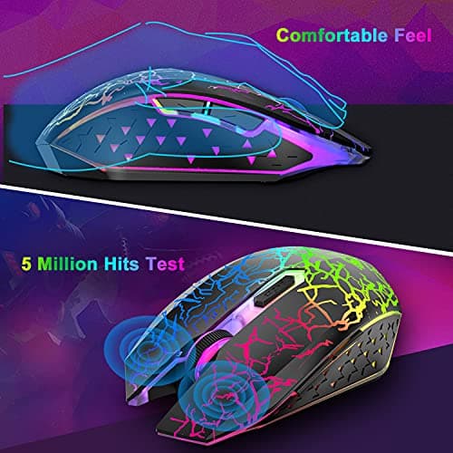 LexonElec T61 Wireless Gaming Keyboard and Mouse Combo,61 Key Rainbow Backlit Keyboard with Rechargeable 4000mAh,Mechanical Feel,Ergonomic,Quiet,RGB Mute Mice and Mousepad for PS4,Xbox One,Desktop,PC — view 3