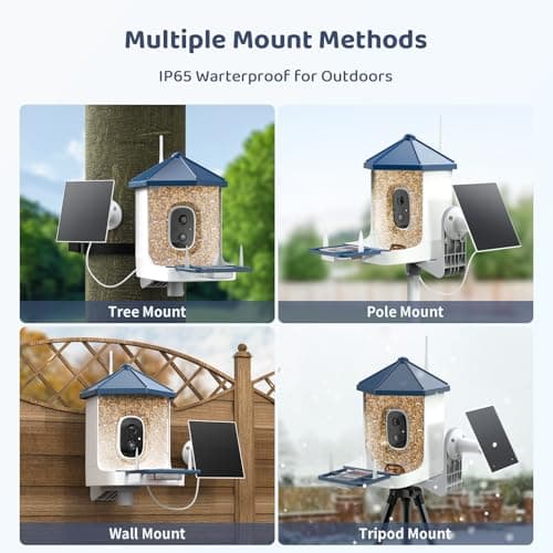 LIWAN Bird Feeder with Camera Solar Powered, 1 Year Trial AI Identify, 2K Live Video, Smart Bird Feeder Camera Wireless Outdoors, 2.4GHZ WiFi, Instant Arrival Alerts, Bird Lover Gifts — view 5