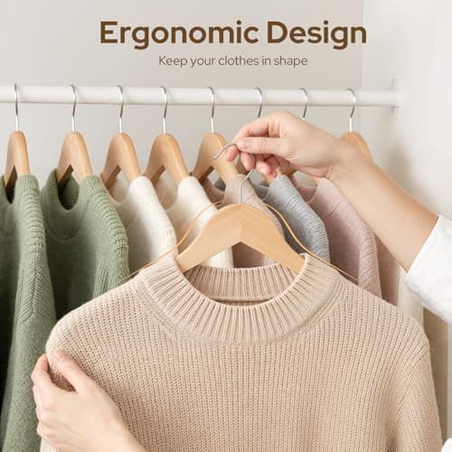 Ceecysaa Wooden Coat Hangers 30 Pack,Natural Solid Wood Hangers with Non Slip Pants Bar,360°Swivel Hook Clothes Hangers for Shirts,Jackets,Dress,Coats,Suits — view 2