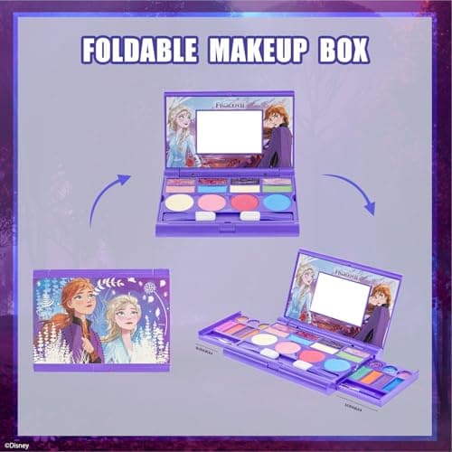 Disney Frozen Kid Makeup Set for Girls with Mirror Includes 14 lip glosses, 4 Body Shines,6 Brushes Make Up Beauty Kit Box Set for Girls Kids Tweens by Townley Girl — view 2