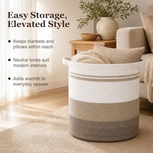 OIAHOMY 80L Laundry Baskets Hamper with Handles,Decorative Basket for Living room,Woven Storage Basket for Toys Bin,Pillows, Blankets,Clothes-20x18in-Gradient Yellow — view 2