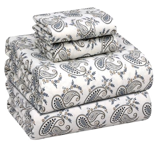 RUVANTI Flannel Sheets Full Size - 100% Cotton Double Brushed Bed Sheets Set, Deep Pockets 16 Inches, All Seasons Breathable & Extra Soft Full Sheets, Warm & Cozy, 4 Piece, Old School Paisley
