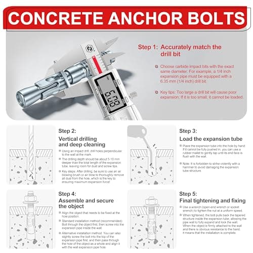 Ahniiqo 5/16 x 2 inch Wedge Anchors, 12 pcs Concrete Screw and Anchor Kit, Galvanized Concrete Anchors, Concrete Wall Anchors and Brick Anchors, Suitable for Concrete Floors and Walls — view 4