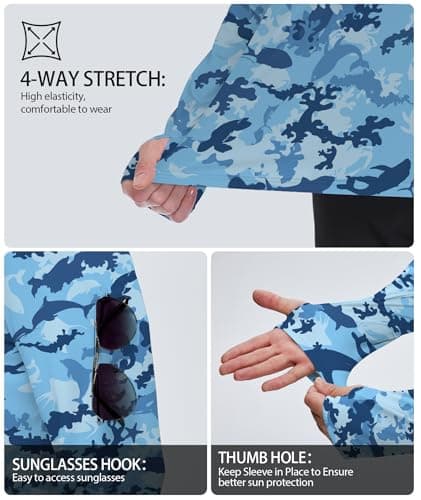 ZITY Men's Sun Protection Printd Shirts Long Sleeve Rash Guard Hoodie UV UPF 50+ Fishing Running Athletic Sweatshirts Blue Sea XL — view 2