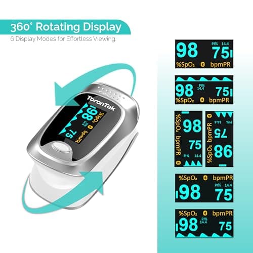 Pulse Oximeter | Medical-Grade | Proudly Canadian | Bluetooth & Free App | Track SpO2 & Heart Rate | Finger Oxygen Monitor with Alarm | Rotatable OLED Display | Case, Batteries & Lanyard |ToronTek-L12 — view 3